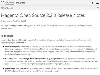 Magento Open Source 2.2.0 Release Notes