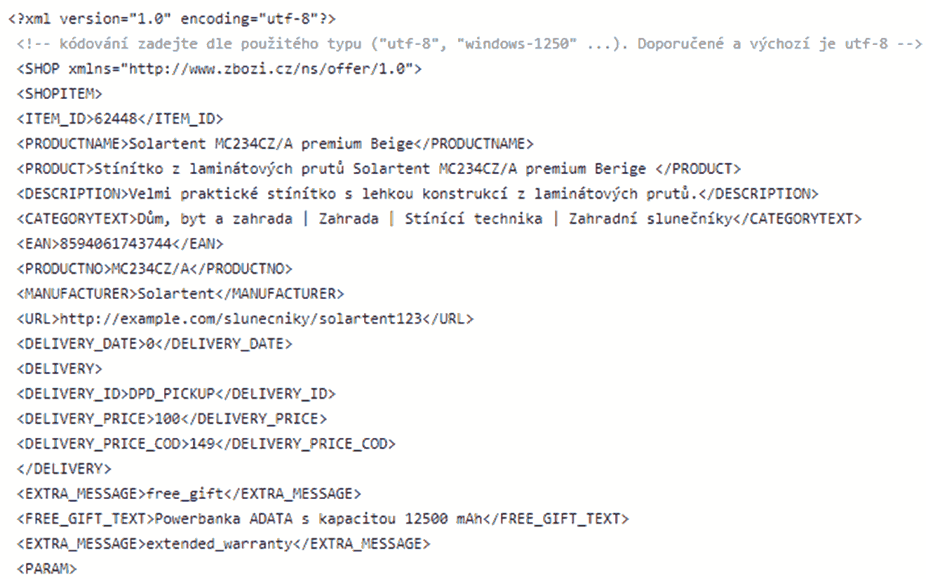 XML feed - Ukázka feedu ze zbozi.cz