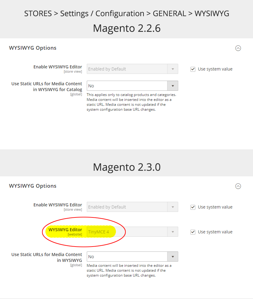 Magento 2.3.0 WYSIWYG editor - konfigurace