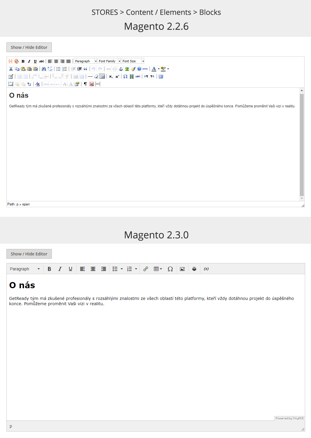 Magento WYSIWYG editor - text a nadpis H1 ve wysiwyg editoru