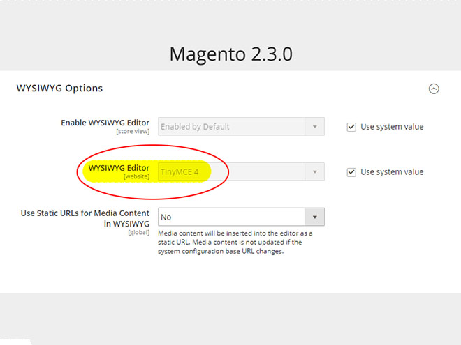 Magento 2.3.0 WYSIWYG editor - konfigurace