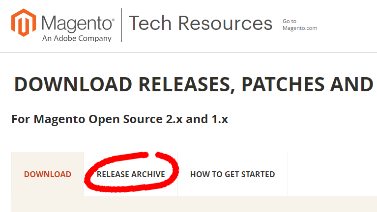Magento download starších verzí