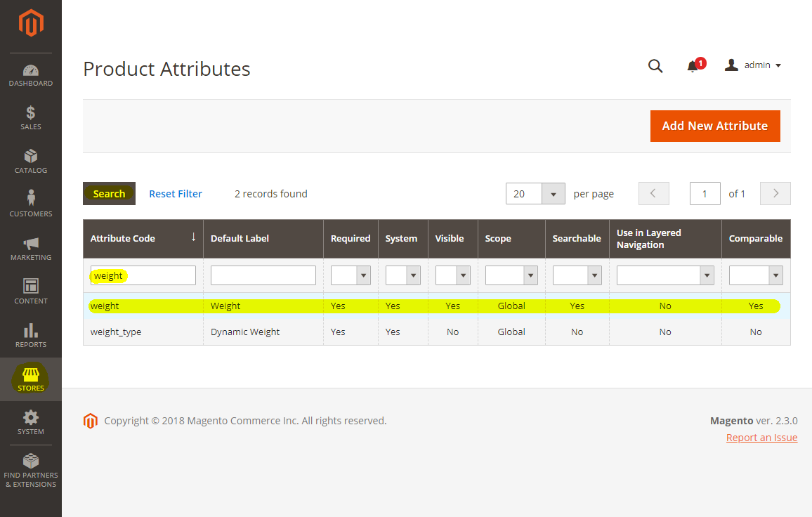 Magento2: Systémový atribut hmotnost - 'weight'